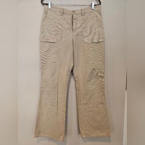 American Eagle Size 12 Vintage Y2K 1999 Cargo Khaki Flare Leg Pants 30.5 Inch